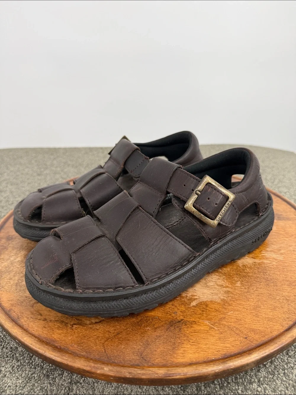 Skechers Sandals Mens 7 Brown Leather Fisherman Buckle Chunky 90s Y2K 7411